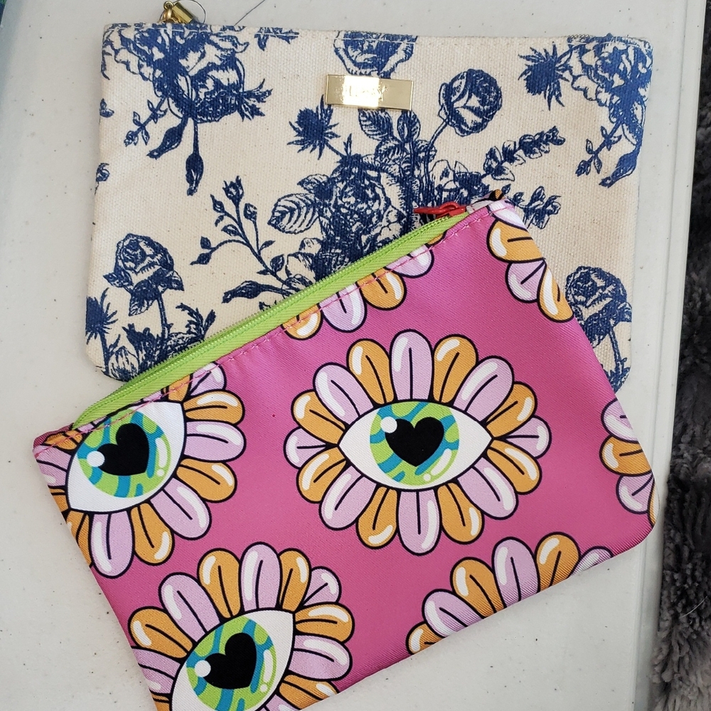 ipsy Floral and Eye Print Mini Bags - Blue and Pink